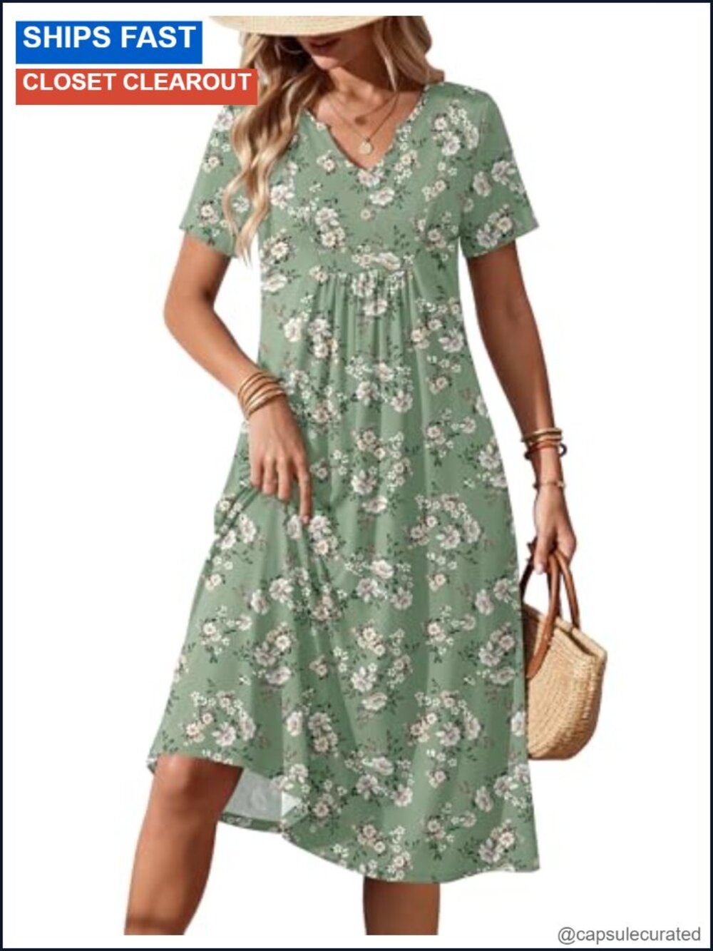 Zeagoo Women's Summer Midi Dress Short Sleeve V-Neck Casual Fit and Flare